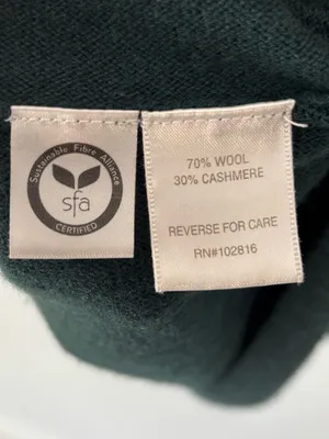 Garnet Hill Forest Green Wool Cashmere Blend Turtle Neck Sweater Front Pockets thumbnail 7
