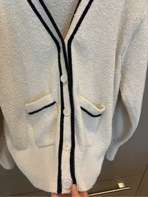 J.Crew Cardigan Ivory Navy Trim Preppy Sweater. Collegiate, varsity size large thumbnail 2