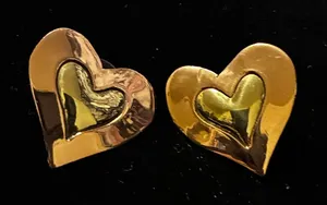 Brass and Gold Tone Double Heart Shaped Pierced Earrings thumbnail 1