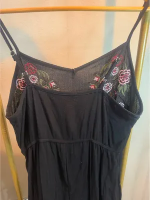 Size M Black Maxi Dress with Floral Embroidery thumbnail 5