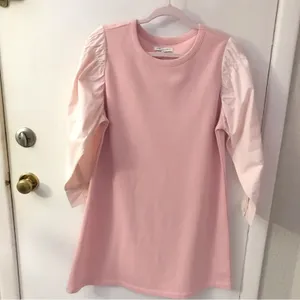 Free Assembly Pink Smocked Sleeve Mini Shift Dress L Casual Classic Preppy thumbnail 2