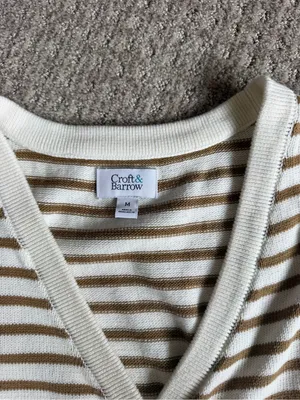 Cotton Striped Button-Front Knit Vest in Cream and Tan size M thumbnail 4