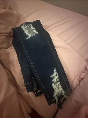 American Eagle Outfitters Dark Blue Distressed Skinny Jeans thumbnail 3