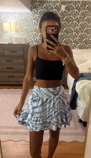 Surf Gypsy Skirt Blue White Metallic Tie-Dye Tiered Ruffle Mini M thumbnail 1