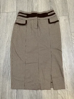 Bebe Houndstooth Pencil Midi Skirt Brown Vintage Size 4 thumbnail 1