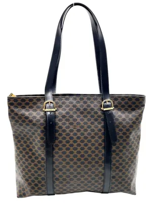 Celine Macadam Triomphe Tote Bag Brown Black Canvas Leather Italy Vintage EUC thumbnail 1
