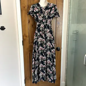 Vtg Nostalgia Maxi Dress Med Whimsical Garden Dark Floral Cottagecore Whimsigoth thumbnail 3