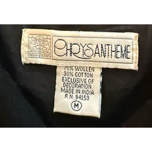 Vintage Chrysantheme Vest Womens Size M Wool Cotton Black Autumn Folk Art Zip Up thumbnail 3