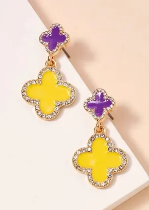 Game Day Enamel Clover Dangling | Earrings-Purple & Gold thumbnail 1