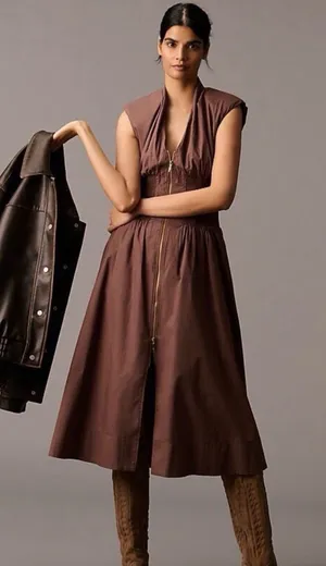 Anthropologie The Tommie Zip Front Midi Dress in Brown thumbnail 1