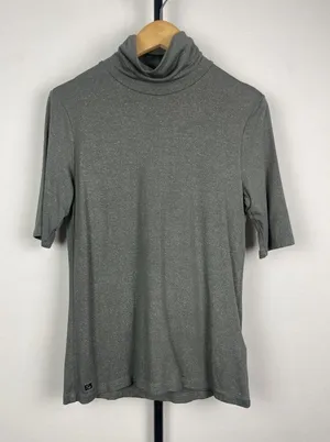 Lauren Ralph Lauren‎ Gunmetal Gray Metallic Short Sleeve Turtleneck Shirt Size M thumbnail 1