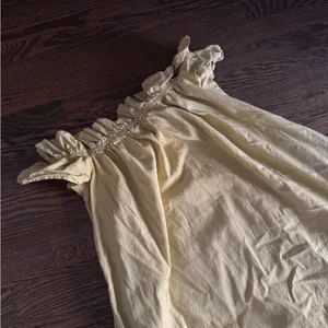 Free people Sophie ruffle sleeve slip mini dress off shoulder chartreuse pockets thumbnail 6