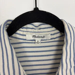 Madewell Central Shirt Dalton Stripe Blue Shirred Button Down Short Sleeve M thumbnail 5