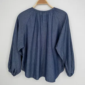 Outerknown Button Front Blouse Small Blue Chambray Coastal Boho Sustainable Top thumbnail 6