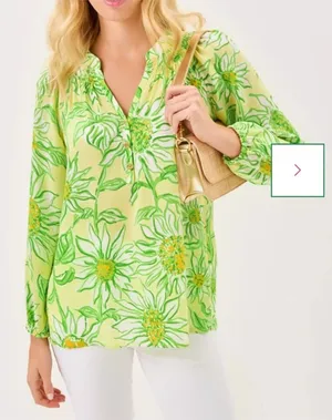 New Lilly Pulitzer Elsa Top Long Sleeve Top Limoncello Sunbelievable Women's XS thumbnail 1