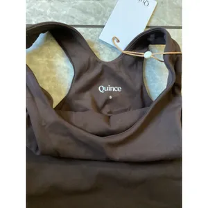 Quince Womens Espresso Brown High Neck Longline Sports Bra Racerback Size S NWT thumbnail 2