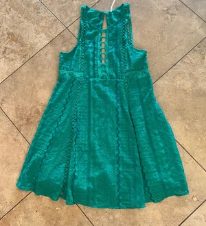 Free People‎ Green Lace Eyelet Cutout Fit Flare Mini Dress Women's Size 8 NWOT thumbnail 1