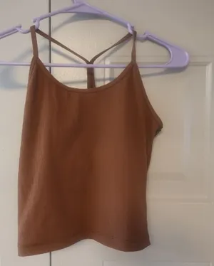 Dalu Fitness active workout ribbed tank top exercise in brown size medium. thumbnail 1