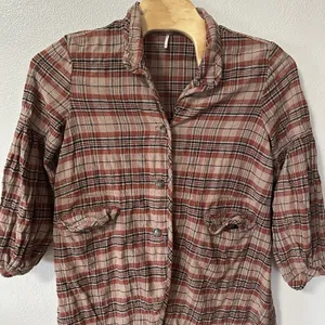 Free‎ People Victorian Plaid Jacket Size Medium Red Brown Oversized thumbnail 2