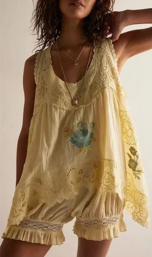 NWT Free People FP Intimately Eye Catcher Bloomsie Romper Double Butter - XS *IR thumbnail 1