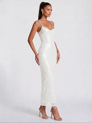 Backless Sequin Slip Bachelorette Dress White Size M thumbnail 3