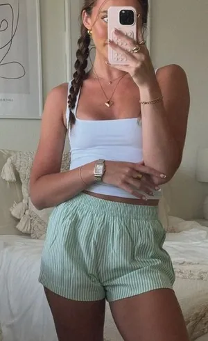 Princess Polly Green Striped Shorts thumbnail 1