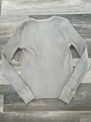 Aerie Fireside Long Sleeve Henley T-Shirt in Island Sand thumbnail 3