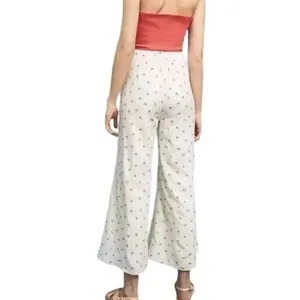 Anthropologie Feather Bone Wide Leg Talise Pants 4 Cream‎ Red Fruit Print Crop thumbnail 4