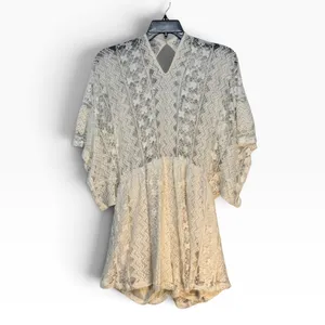 Venus Cream Lace Romper V-Neck Keyhole Back Tassel Tie Boho Size 1X thumbnail 4