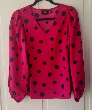 G‎ by Giuliana Polka Dot Blouse V-Neck Long Sleeve Top, Size S thumbnail 1