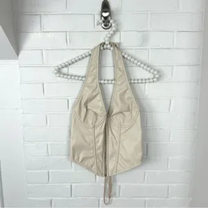 Urban Outfitters Out From Under Cream Faux Leather Halter Corset Top Size M thumbnail 3