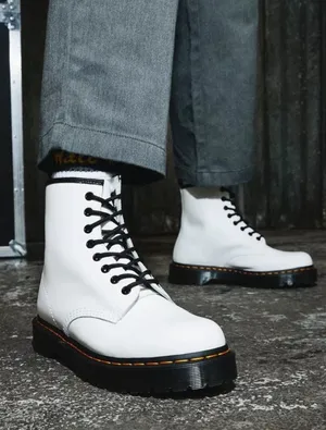 Dr. Martens White Leather 8-Eye Lace-Up Platform Boots with Black Laces thumbnail 1