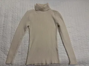 SHEIN Cream Ribbed Knit Turtleneck Sweater - Form Fitting - Size S thumbnail 1