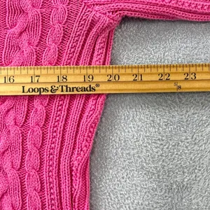 Lauren Ralph Lauren Cable Knit Sweater Womens M Pink Cotton Crew Neck Preppy thumbnail 6