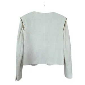 ZARA Pronounced Shoulder Textured Jacket Ecru Cream Wood Buttons Size XS Rare thumbnail 7