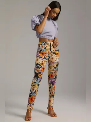 Moxy Maeve Anthropologie Size 0 Floral Mid Rise Jeans Casual Boho Colorful thumbnail 2