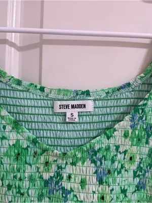 Steve Madden Green Floral Long Sleeve Smocked Mini Dress thumbnail 2