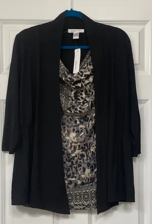 August Silk Black Cardigan with Patterned Top thumbnail 1