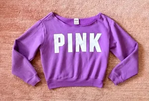 PINK Victoria’s Secret Purple Logo Cropped Sweatshirt XS thumbnail 1