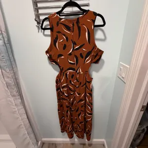 Corey Lynn Calter Size L Rust Brown Abstract Cutout Sleeveless Midi Dress thumbnail 3