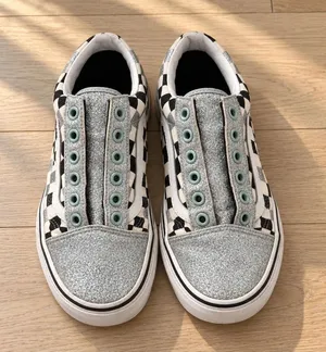 Vans Old Skool Silver Glitter Checkerboard Sneakers Womens 7.5 thumbnail 1