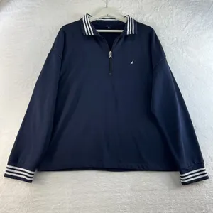 Nautica XXL Sweater Quarter 1/4‎ Zip Pullover Women's Navy Blue Nautical Preppy thumbnail 2