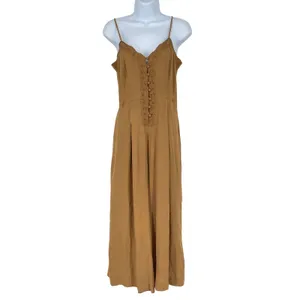 Free People Eileen Jumpsuit Wide Leg Lace Trim‎ Tan Size 0 Boho Coastal Neutral thumbnail 2