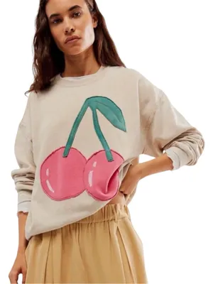 Free People Tricia Fix Fruit Crew Size Small Sand Cherry Combo NWOT thumbnail 2