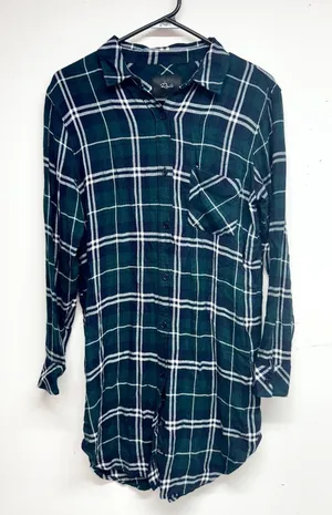 Rails Plaid Button Down Tunic Women Small‎ Green Hunter Longline Flannel Tunic thumbnail 1