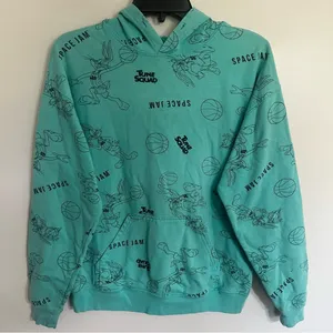 Space Jam Hoodie All Over Print Tune‎ Squad Teal Womens Size Small Basketball thumbnail 1