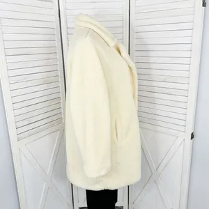 Pretty Little Thing Faux Sherpa Double Breasted Teddy Coat Cream 10 Borg‎ Lapel thumbnail 5
