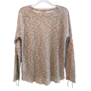 Prómesa Knit Top Brown Zigzag Embroidered Tassel Hem Boho Women Medium thumbnail 3