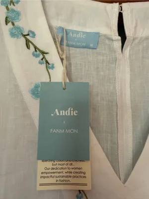 Andie x Fanm Mon Kepez Maxi LINEN Kaftan Dress Blue Floral Embroidery NWT MED thumbnail 2