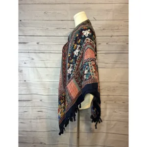 Boho Multicolor Floral Geometric Tassel Fringe Shawl Scarf 46x46 thumbnail 2